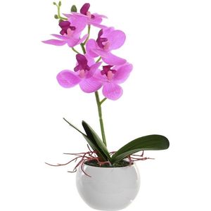 Items Orchidee bloemen kunstplant in witte bloempot - roze bloemen - H29 cm