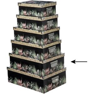 5Five Opbergdoos/box - 3x - zwart - L44 x B31 x H15 cm - Stevig karton - Junglebox