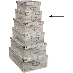 5Five Opbergdoos/box - 2x - Houtprint licht - L32 x B21.5 x H12 cm - Stevig karton - Treebox - Opbergbox