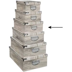 5Five Opbergdoos/box - 4x - Houtprint licht - L36 x B24.5 x H12.5 cm - Stevig karton - Treebox