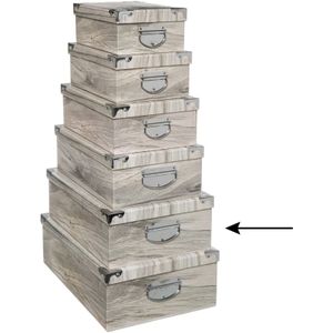 5Five Opbergdoos/box - 4x - Houtprint licht - L44 x B31 x H15 cm - Stevig karton - Treebox