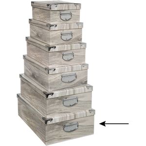 5Five Opbergdoos/box - 4x - Houtprint licht - L48 x B33.5 x H16 cm - Stevig karton - Treebox