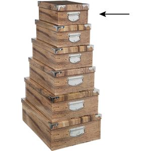 5Five Opbergdoos/box - 4x - Houtprint donker - L28 x B19.5 x H11 cm - Stevig karton - Treebox
