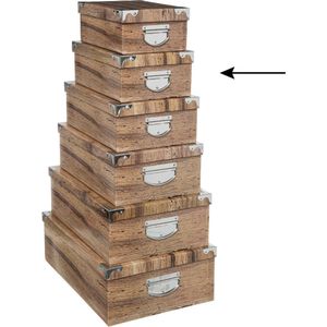 5Five Opbergdoos/box - 5x - Houtprint donker - L36 x B24.5 x H12.5 cm - Stevig karton - Treebox
