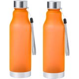 Waterfles/drinkfles/sportfles - 2x - oranje - kunststof/rvs - 600 ml