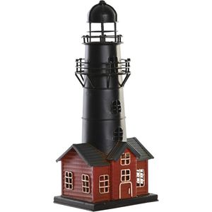 Items Decoratie Maritiem beeldje Vuurtoren - Vintage - Metaal - 13 x 33 cm - zwart/rood