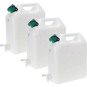 Jerrycan voor water - 3x - 10 liter - Kunststof - met kraantje en dop - Camping