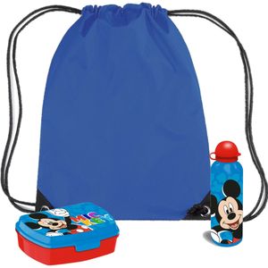 Disney Mickey Mouse lunchbox set voor kinderen - 3-delig - blauw - incl. gymtas/schooltas