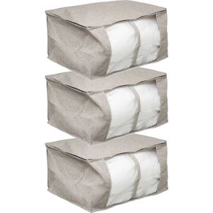 5Five Opberghoes/beschermhoes voor dekbedden/kussens - 3x - beige - 60 x 45 x 30 cm