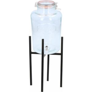 Limonade/drank/water dispenser op verhoger - 8 liter - transparant glas - H58 x B21 cm