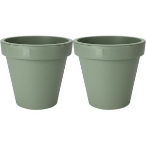 Plantenpot/bloempot - 2x - Tuin buiten - kunststof - groen - D35 cm - Plantenpotten