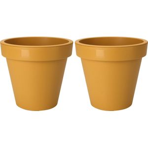 Pro Garden Plantenpot/bloempot Botanic - 2x - Tuin buiten - kunststof - okergeel - Dia 50 cm - rond