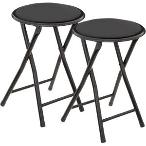 5Five Bijzet krukje/stoel - 2x - Opvouwbaar - zwart fluweel - 29 x 45 cm