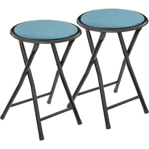 5Five Bijzet krukje/stoel - 4x - Opvouwbaar - blauw fluweel - 29 x 45 cm