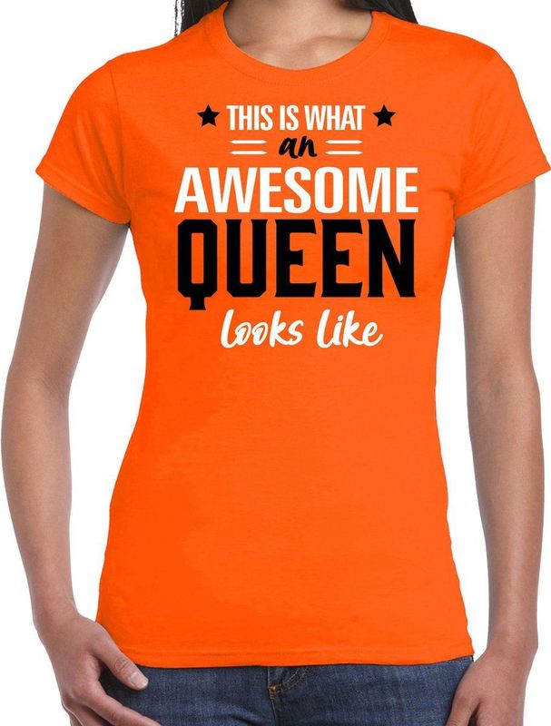 Bellatio Decorations oranje Koningsdag t-shirt - awesome queen - dames