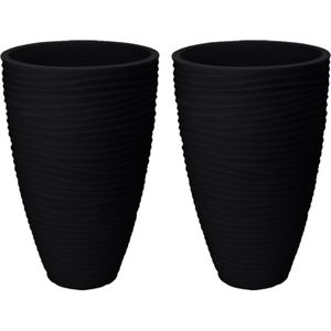 Pro Garden Plantenpot/bloempot Dunes - 2x - Tuin - stevig kunststof - antraciet - D40 x H60 cm - Voor buiten