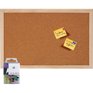 Prikbord incl. 25x punaises gekleurd - 30 x 45 cm - kurk