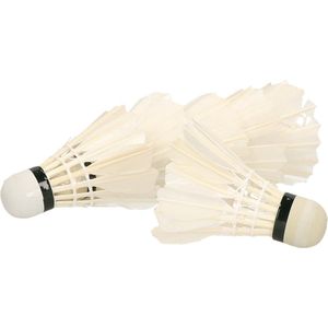 Engelhart Badminton shuttles - set van 12x - met veertjes - wit - 9 x 6 cm