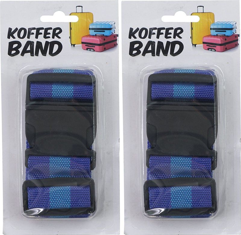 Kofferriem/bagageriem/kofferband - 2x - 180 cm - blauw