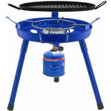 Camping gasgrill/grillplaat 3-in-1 - blauw - incl. 2x gas navulling 500 gram