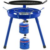 Camping gasgrill/grillplaat 3-in-1 - blauw - incl. 2x gas navulling 500 gram