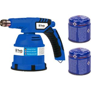 Gasbrander/soldeerbrander - verstelbaar - blauw - incl. 2x gas navulling priktank 190 gram - Aansteker