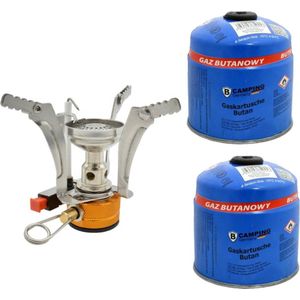 Opvouwbaar mini-campingkooktoestel/kookpit - zilver - incl. 2x gas navulling 500 gram