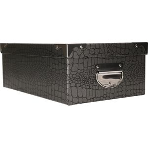 5Five Opbergdoos/box - zilver - L28 x B19.5 x H11 cm - Stevig karton - Crocobox