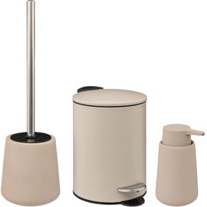 5Five Badkamer accessoires set - beige - zeeppompje/pedaalemmer/wc-borstel
