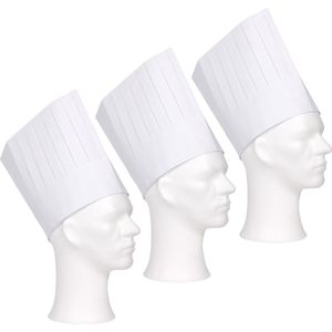 ComFort koksmuts - 5x - wit - papier - 19 cm - volwassenen - chef mutsen