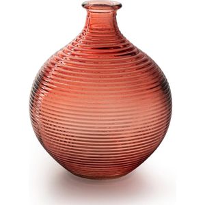Jodeco Bloemenvaas/flesvaas - oranje/terra - bolvorm met ribbel - D16 x H20 cm