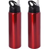 Waterfles/sportfles/drinkfles Sporty - 2x - rood - aluminium/kunststof - 800 ml