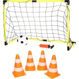 Voetbalgoal/voetbaldoel met bal en pomp incl. 4x oranje/witte pionnen
