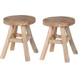 Zit krukje/bijzet stoel - 2x - teak hout - lichtbruin - D20 x H25 cm - Voor kinderen - Krukjes
