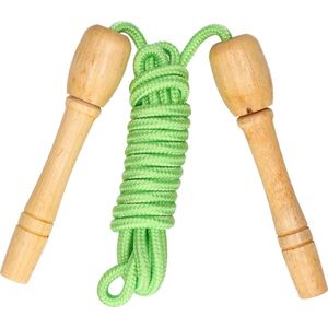 Kids Fun Springtouw speelgoed met houten handvat - groen - 240 cm - buitenspeelgoed