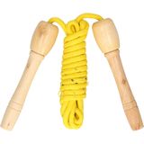 Kids Fun Springtouw speelgoed met houten handvat - geel - 240 cm - buitenspeelgoed