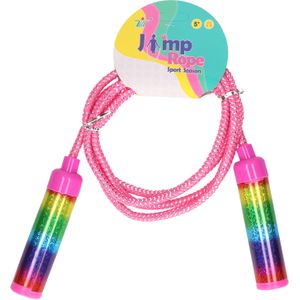 Kids Fun Springtouw speelgoed Rainbow glitters - roze - 210 cm - buitenspeelgoed