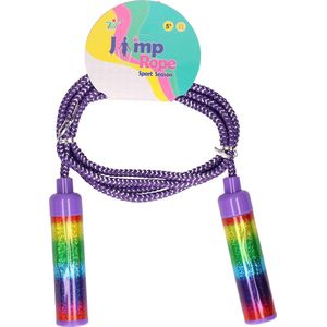 Kids Fun Springtouw speelgoed Rainbow glitters - paars - 210 cm - buitenspeelgoed