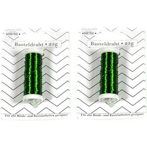 Binddraad/wikkeldraad - 2x rolletjes - groen - 50 m x 0,35 mm - hobbydraad/bloemendraad