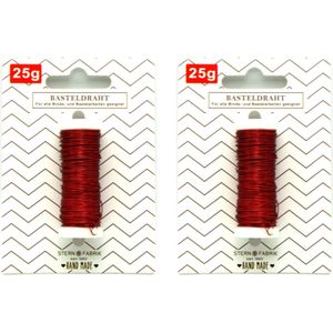 Stern Fabrik Binddraad/wikkeldraad - 2x rolletjes - rood - 50 m x 0,35 mm - hobbydraad/bloemendraad