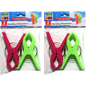 Handdoekknijpers XL - 4x - groen/roze - kunststof - 12 cm - wasknijpers