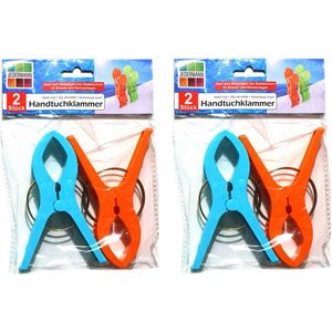 Jedermann Handdoekknijpers XL - 4x - blauw/geel - kunststof - 12 cm - wasknijpers