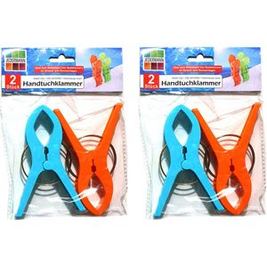 Handdoekknijpers XL - 10x - blauw/geel - kunststof - 12 cm - wasknijpers