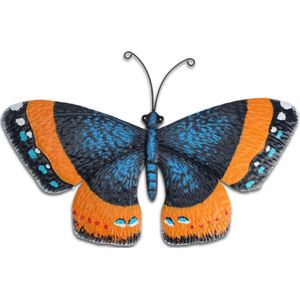 Pro Garden tuin wanddecoratie vlinder - metaal - oranje - 31 x 23 cm - muurvlinders