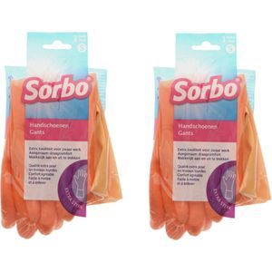 Sorbo Huishoudhandschoenen - 2x - maat S - oranje - extra sterk - schoonmaakhandschoenen