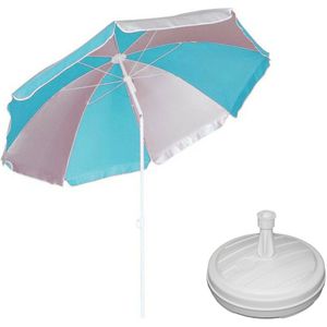 Parasol - Blauw/wit - D120 cm - incl. draagtas - parasolvoet - 42 cm