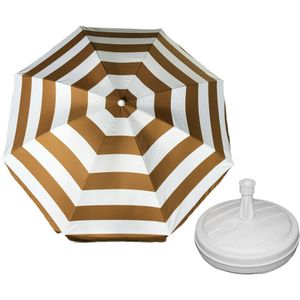 Parasol - Goud/wit - D140 cm - incl. draagtas - parasolvoet - 42 cm