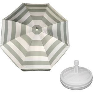 Parasol - Zilver/wit - D140 cm - incl. draagtas - parasolvoet - 42 cm