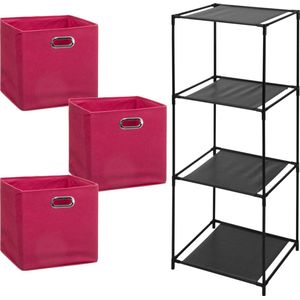 5Five Opbergrek Smartrack - met 3x mandjes stof - roze - 34 x 98 cm