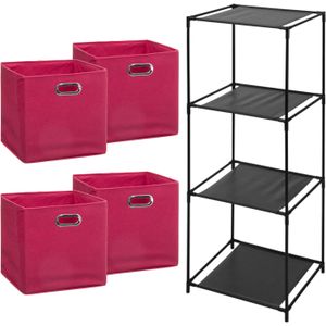 5Five Opbergrek Smartrack - met 4x mandjes stof - roze - 34 x 98 cm